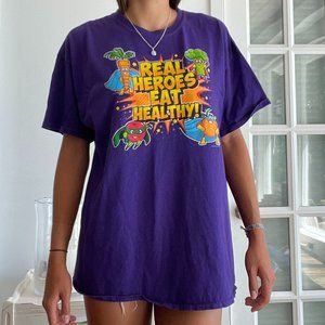 Real Heroes Eat Healthy Oversized Graphic Tee